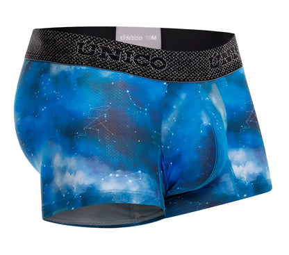 Unico 24080100110 infinito trunks blue galaxy-themed men’s boxer briefs with black elastic waistband and brand name