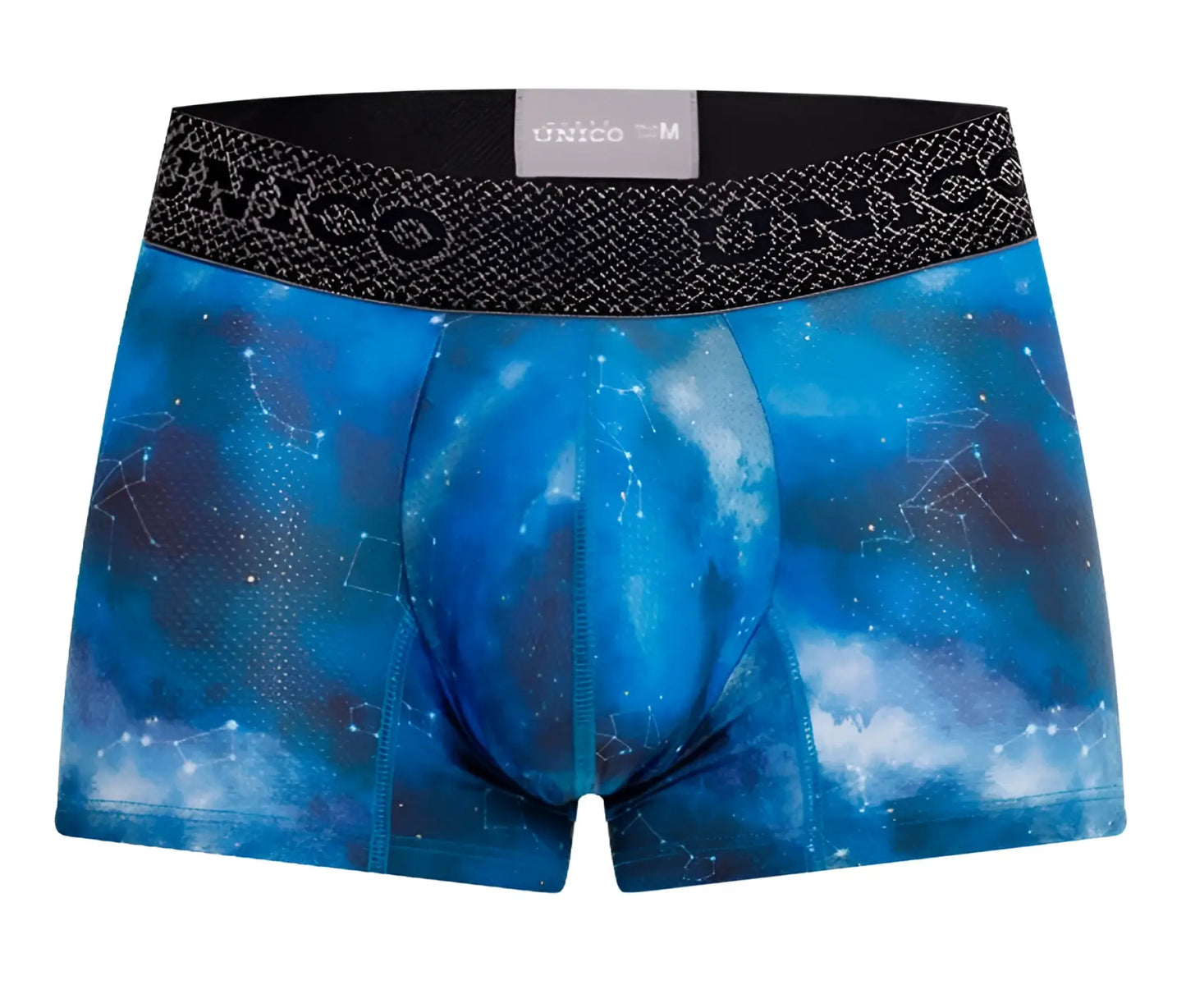 Blue galaxy-themed unico 24080100110 infinito trunks men’s boxer briefs with white star constellations and black waistband
