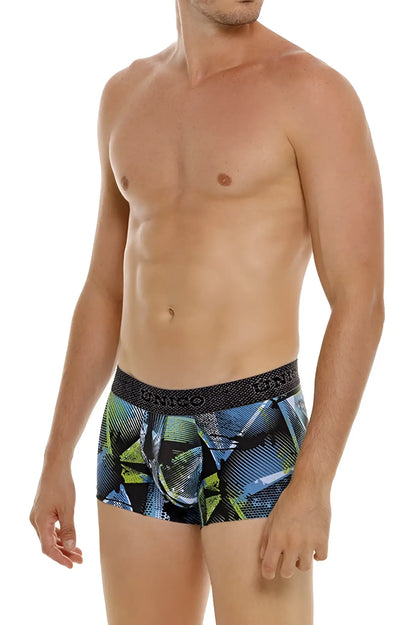 Unico 24080100117 Trino trunks color 99 printed blue and green geometric patterned men’s boxer briefs with black unico waistband