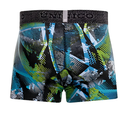 Graphite-colored Unico 24080100117 Trino trunks boxer briefs with bold blue and lime green abstract print