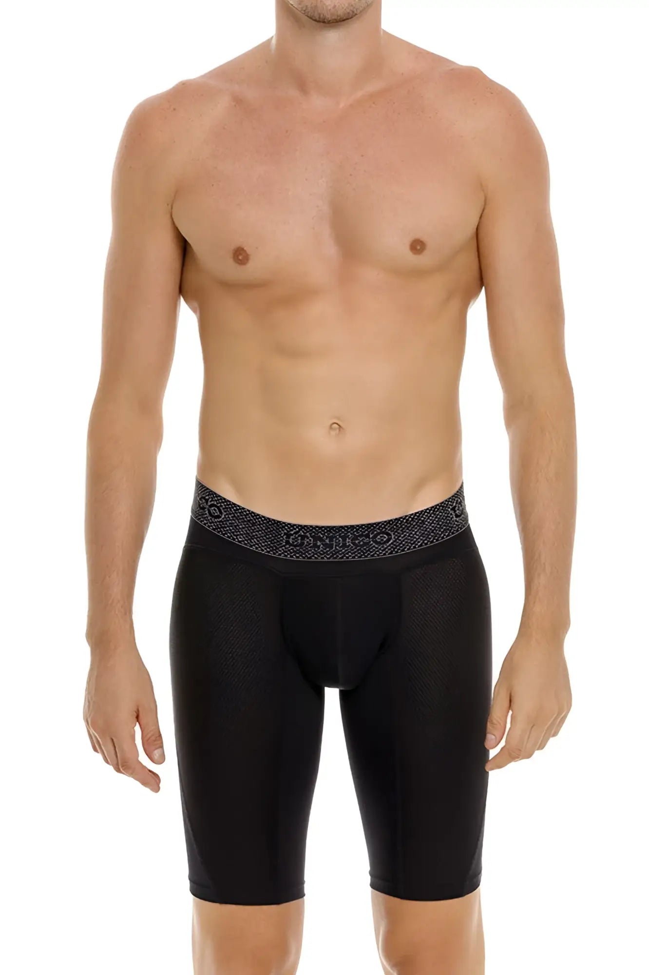 Black men’s dri-fit Ardid boxer briefs 99-black compression shorts with patterned waistband front view