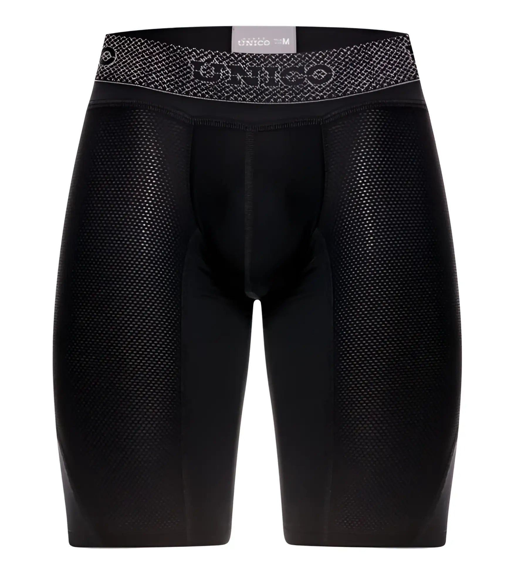 Black unico 24080100322 ardid boxer briefs with textured mesh fabric and patterned waistband for compression wear