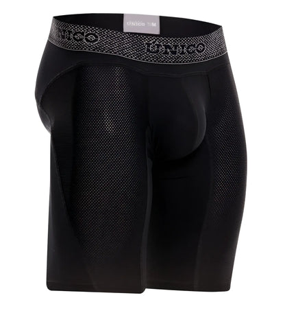 Unico 24080100322 Ardid black mesh boxer briefs with a gray patterned waistband featuring the Unico brand name
