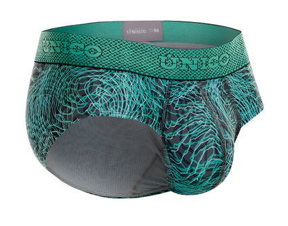 Unico 24080101105 cairel briefs in teal and black patterned fabric with textured waistband for men
