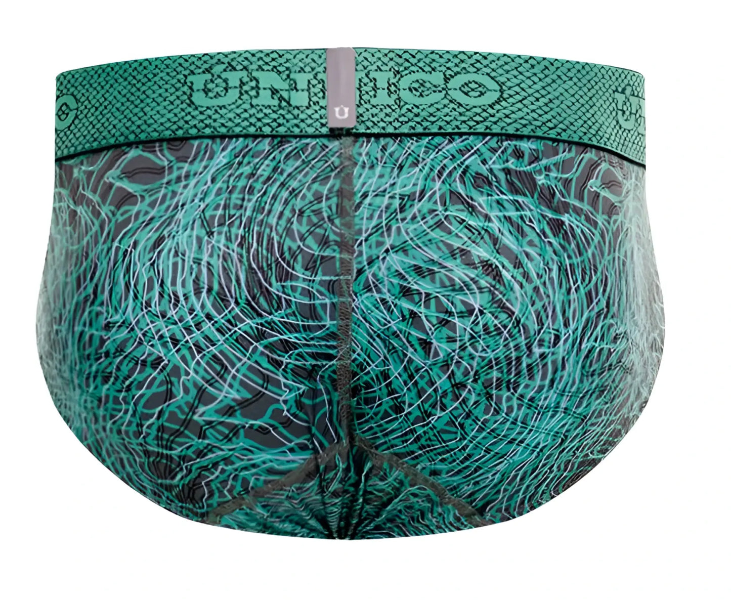 Unico 24080101105 Cairel briefs in teal and black with snakeskin-textured waistband for men