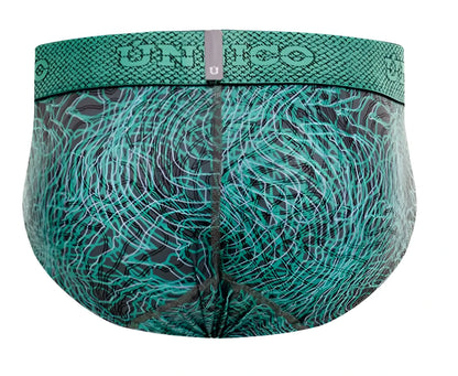 Unico 24080101105 Cairel briefs in teal and black with snakeskin-textured waistband for men