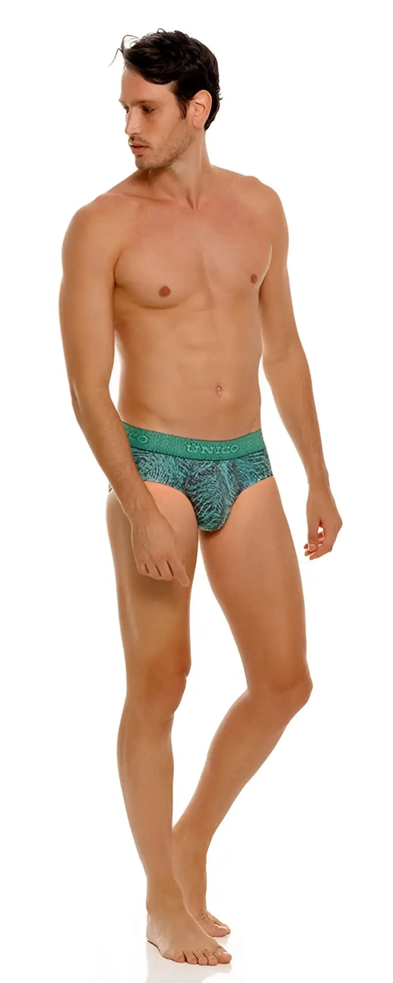 Teal patterned Cairel briefs with matching elastic waistband in green from Unico 24080101105 for men
