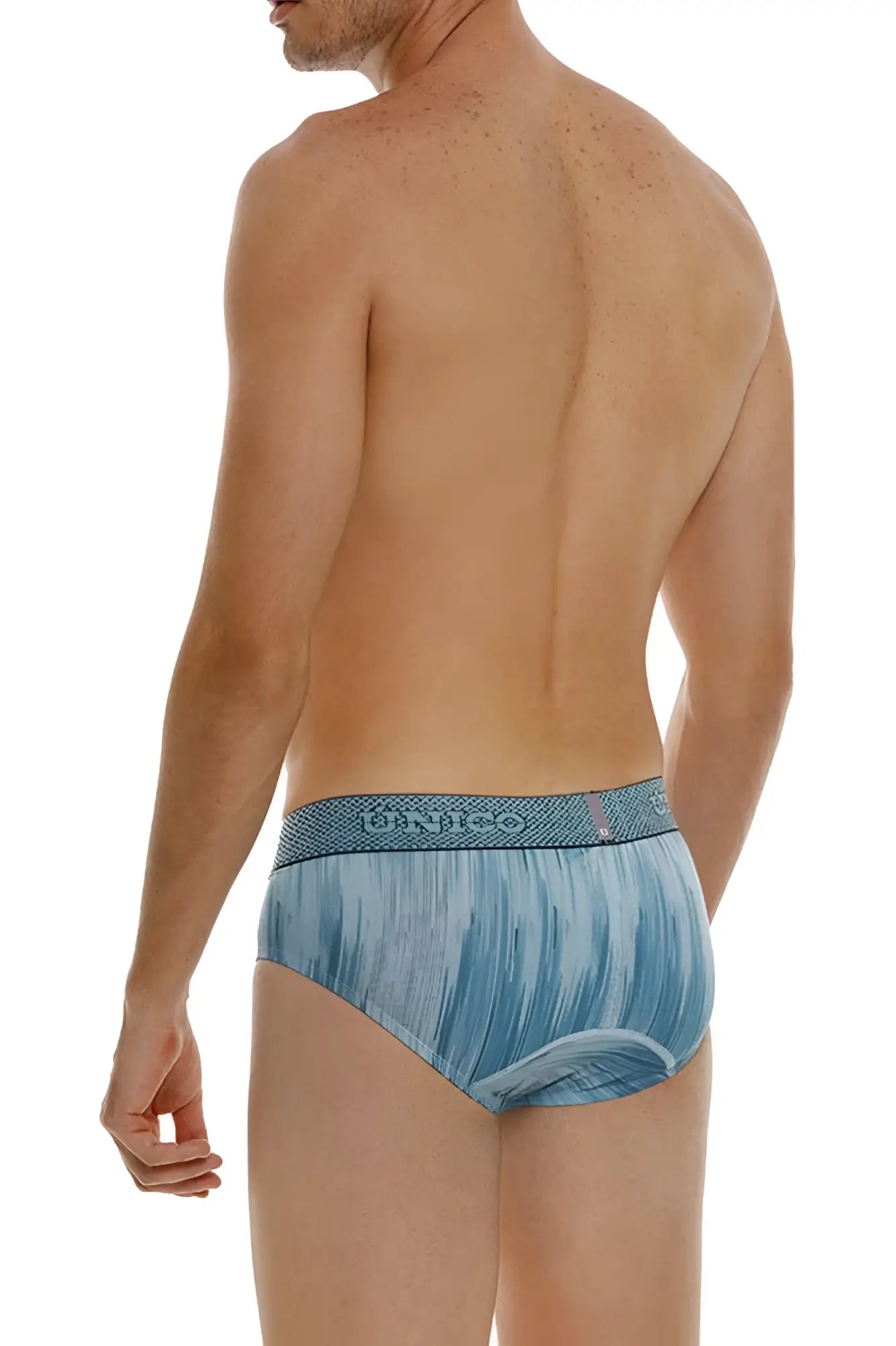 Blue patterned unico hilada briefs with textured dunno waistband in color 43-blue for comfortable wear