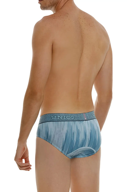 Blue patterned unico hilada briefs with textured dunno waistband in color 43-blue for comfortable wear