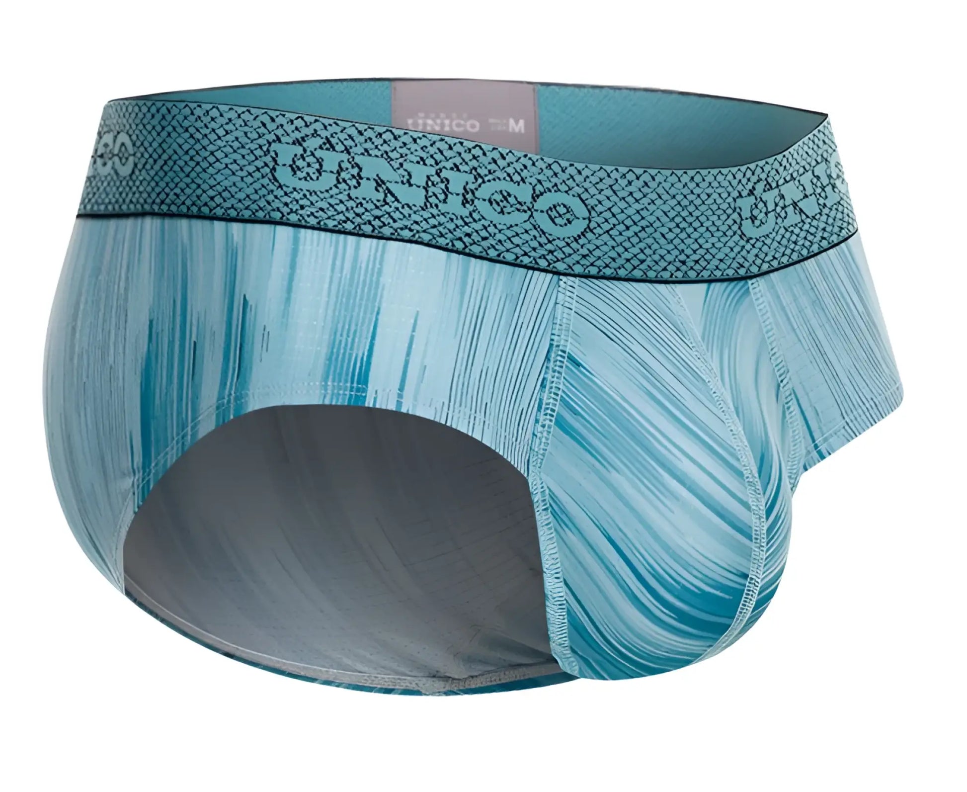 Teal and gray patterned unico 24080101112 hilada briefs with textured waistband in blue color for men