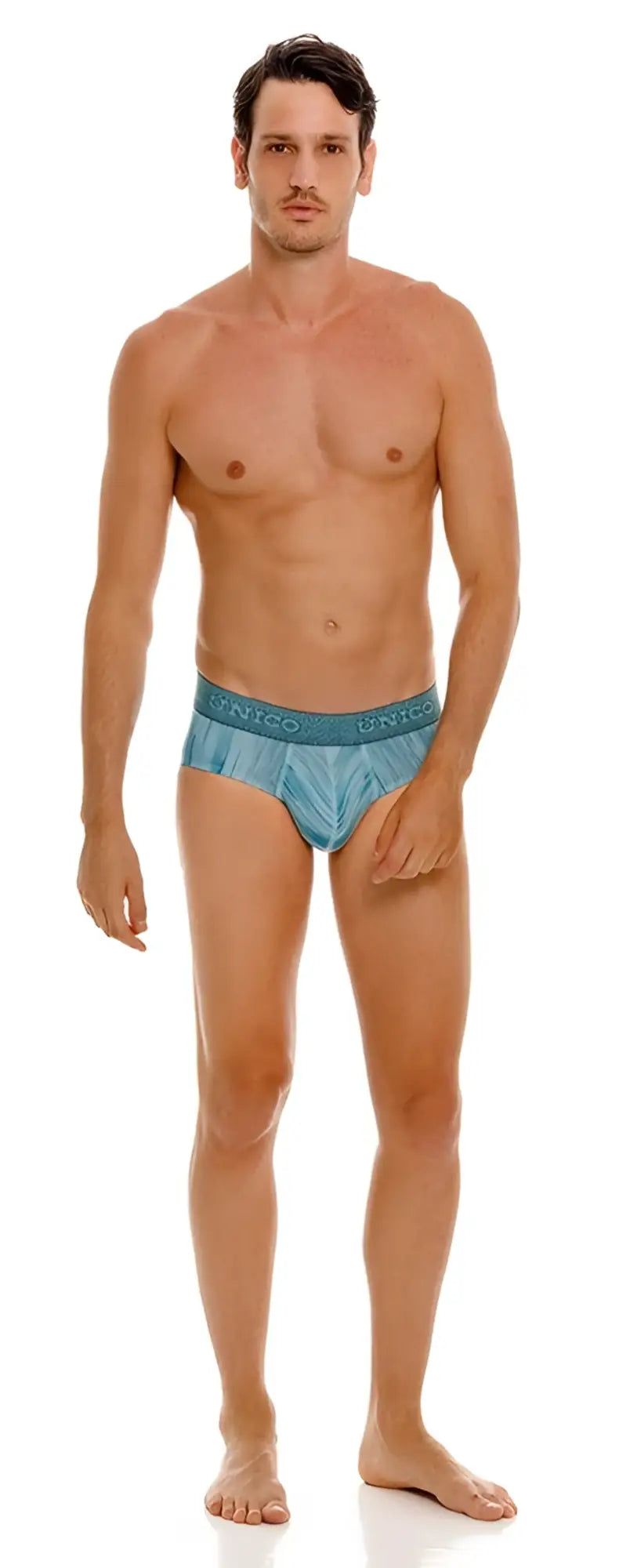 Teal patterned unico hilada briefs with branded waistband color 43 blue comfortable and stylish underwear
