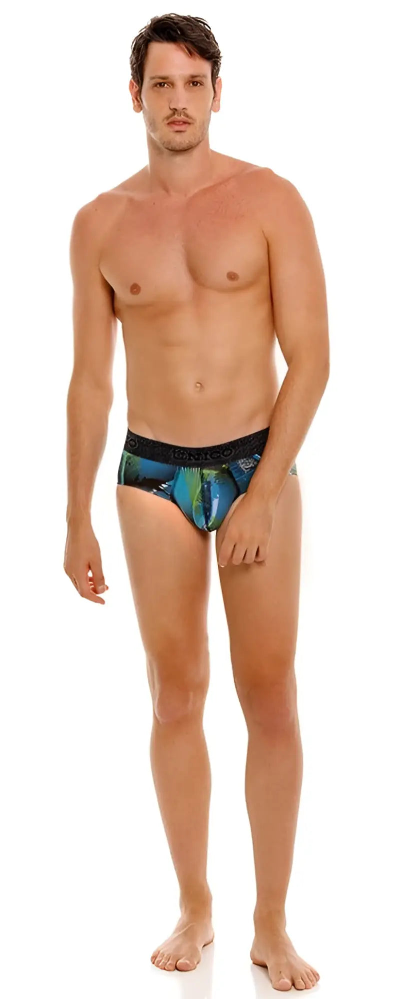 Unico 24080101117 trino briefs blue and green patterned men’s briefs with black elastic waistband