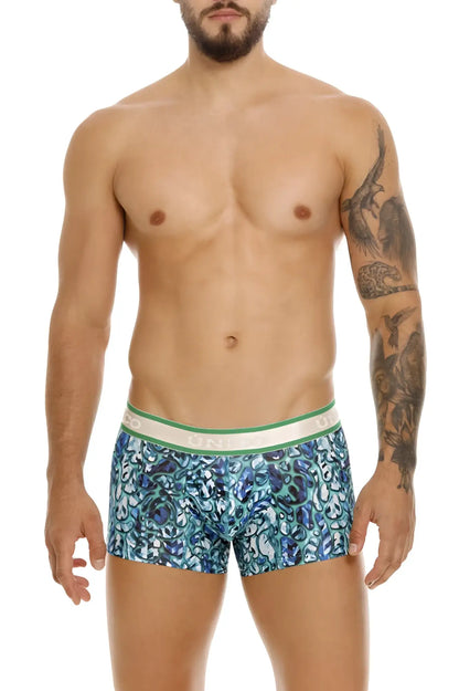 Unico 24100100101 Titanico trunks blue and white paisley men’s boxer briefs with green and white elastic waistband