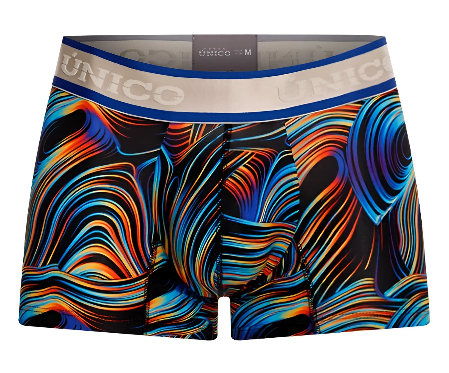 Unico 24100100104 Calamo trunks vibrant abstract swirl-patterned men’s boxer briefs in blue orange yellow black
