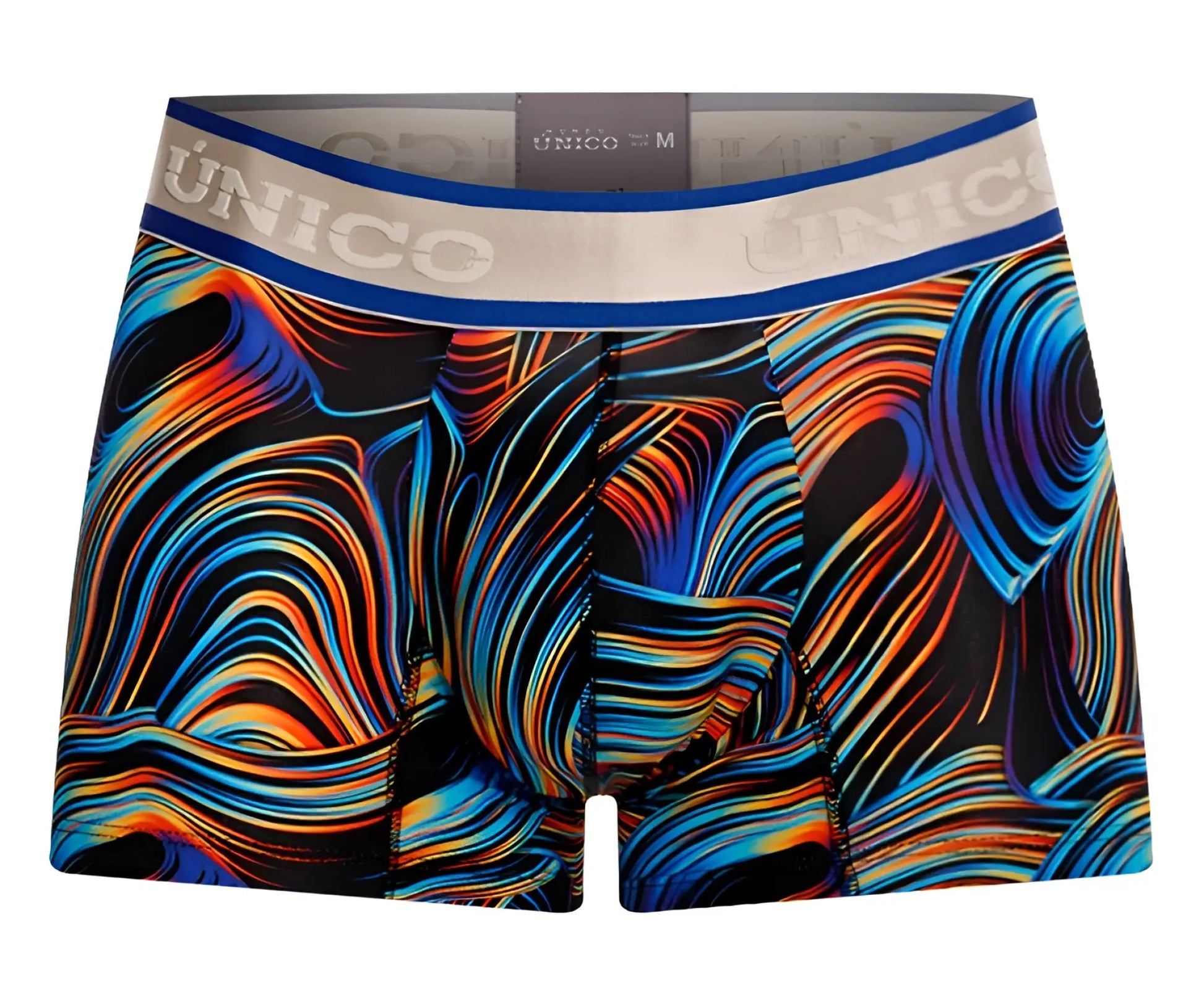 Unico 24100100104 Calamo trunks vibrant abstract swirl-patterned men’s boxer briefs in blue orange yellow black