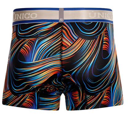 Unico 24100100104 calamo trunks color 99-black vibrant abstract swirl patterned men’s boxer briefs in blue orange and red