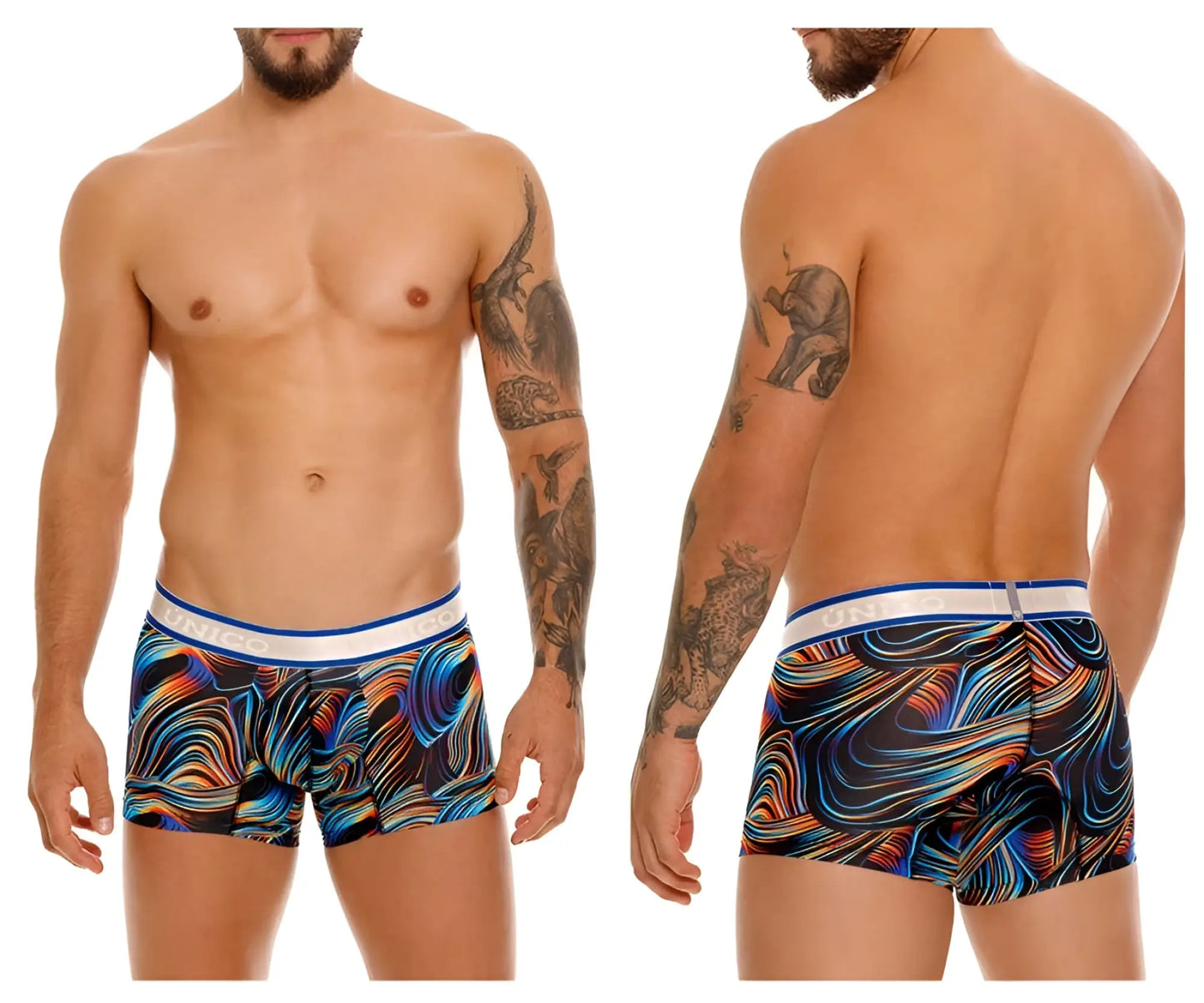 Unico 24100100104 Calamo trunks color 99-black vibrant abstract wave patterned men’s boxer briefs with white waistband