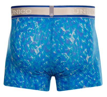 Unico 24100100106 palindromo trunks in blue boxer briefs with geometric pattern and elastic waistband