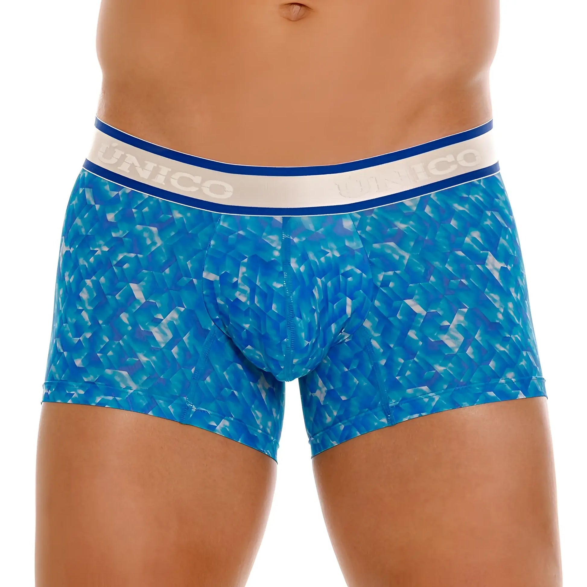Blue patterned unico 24100100106 palindromo men’s boxer briefs with white and blue elastic waistband