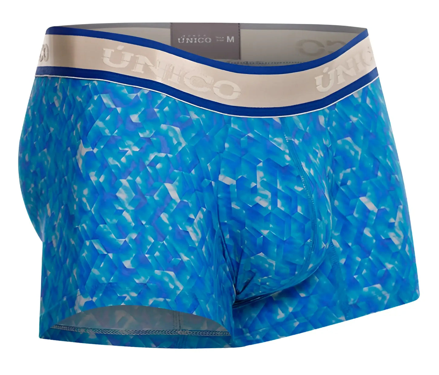 Blue patterned unico 24100100106 palindromo trunks with beige waistband designed for men’s comfortable wear