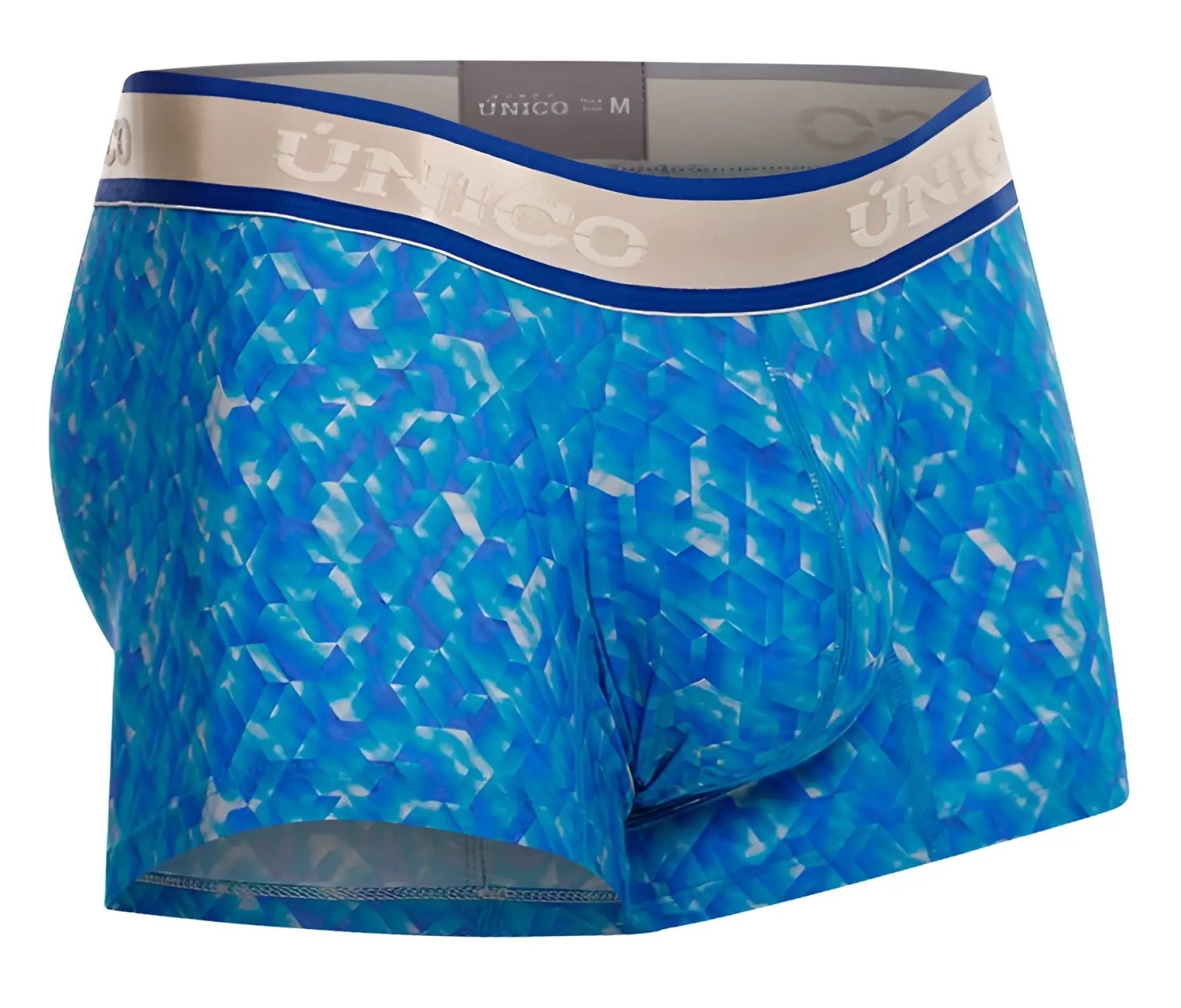 Blue patterned unico 24100100106 palindromo trunks with beige waistband designed for men’s comfortable wear