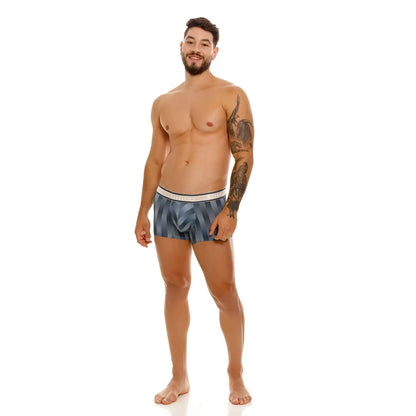 Unico 24100100114 Ejes trunks in blue and gray geometric pattern with white elastic waistband boxer briefs