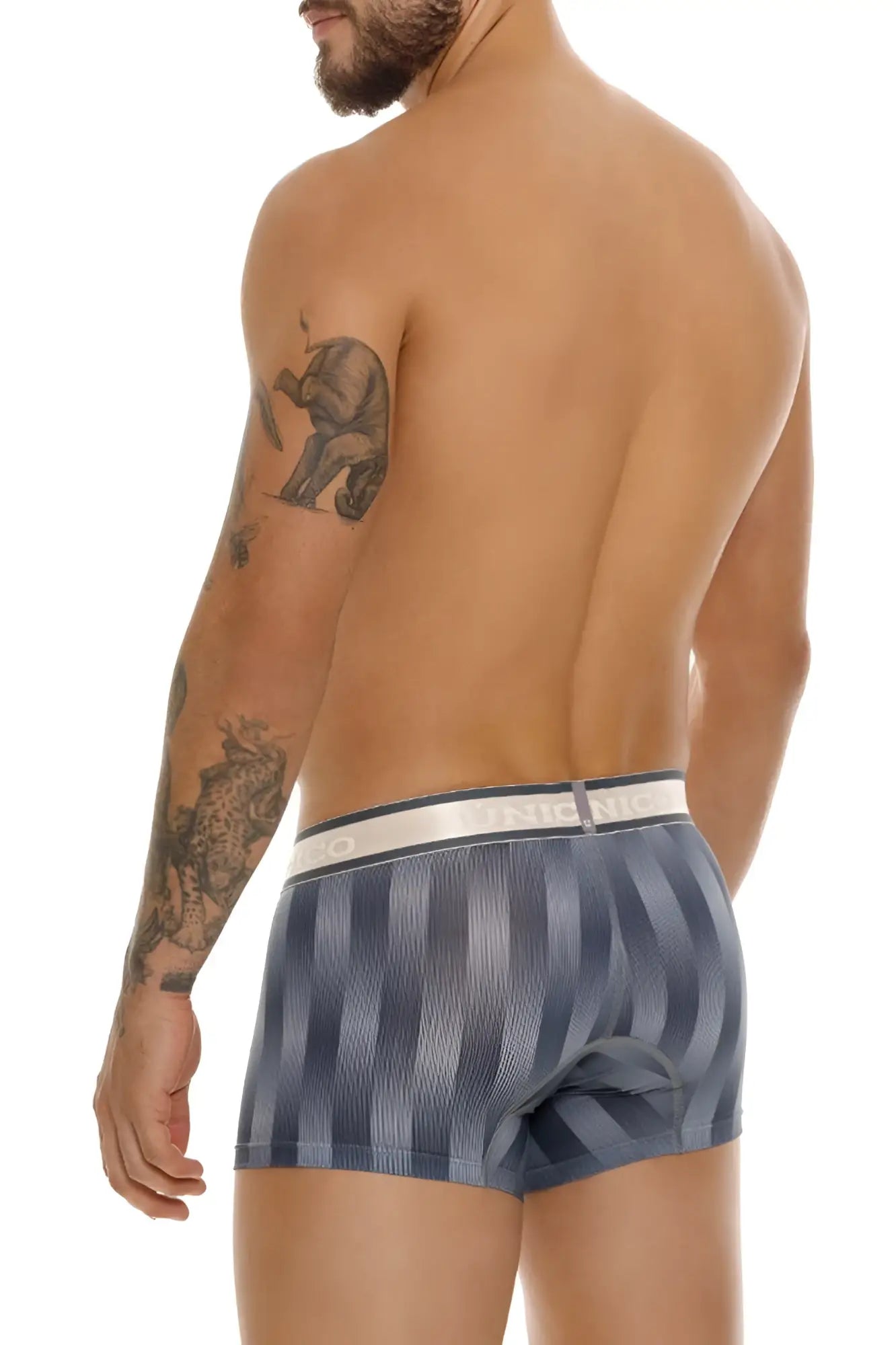 Unico 24100100114 ejes trunks color 59 gray blue and gray striped boxer briefs with white elastic waistband