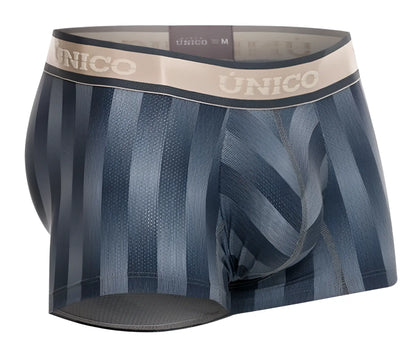 Blue striped men’s boxer briefs with beige unico waistband in gray from unico 24100100114 ejes trunks collection