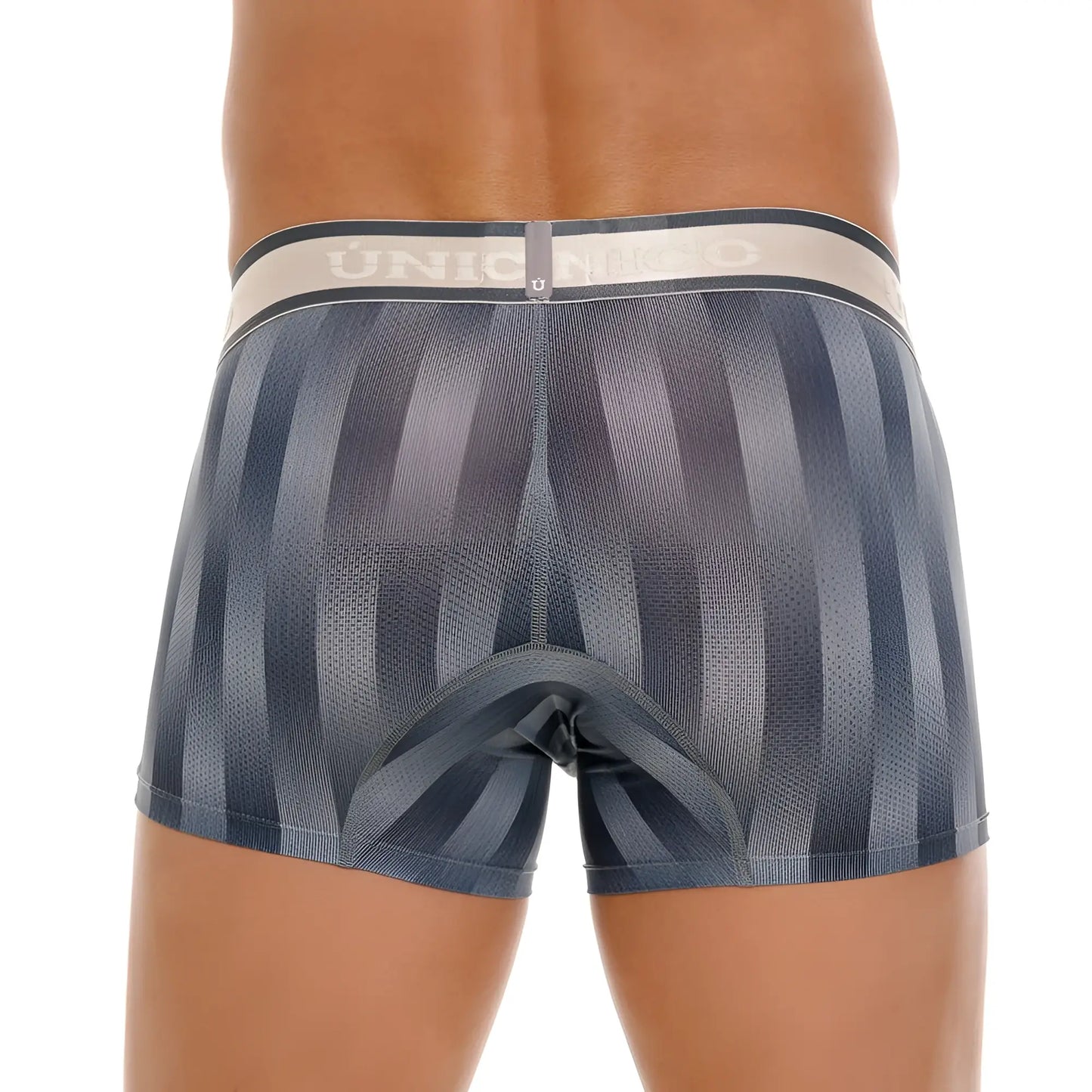 Unico 24100100114 ejes trunks dark gray striped boxer briefs with light beige union waistband for comfort
