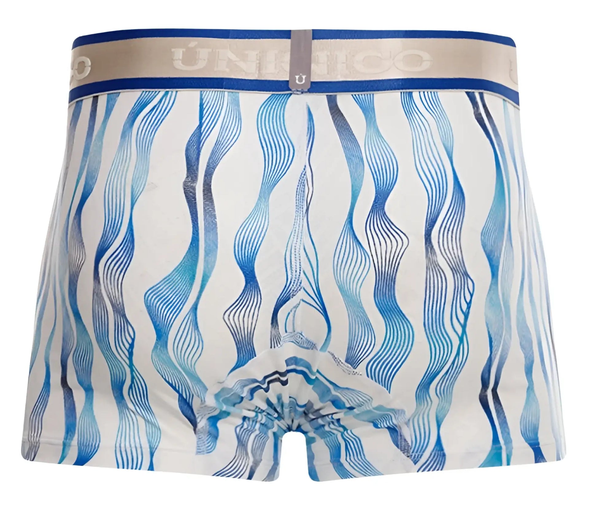 Unico pomposo trunks color 46-white patterned blue and white boxer briefs with wavy line design