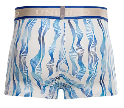 Unico pomposo trunks color 46-white patterned blue and white boxer briefs with wavy line design