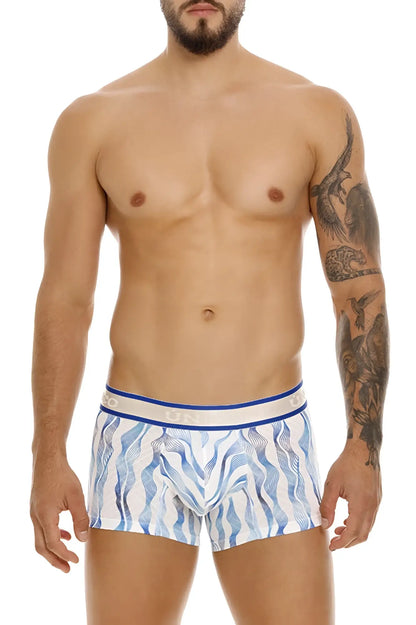 Unico 24100100116 Pomposo trunks in white with blue wavy patterned boxer briefs for comfortable wear