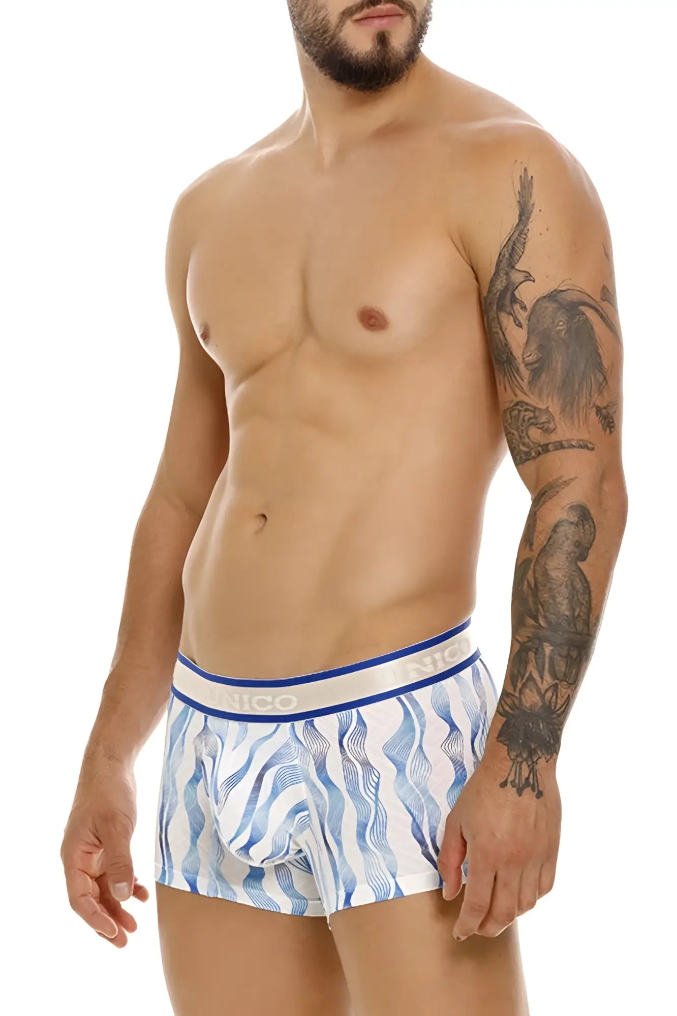 Unico 24100100116 Pomposo trunks white blue and white patterned men’s boxer briefs with branded waistband