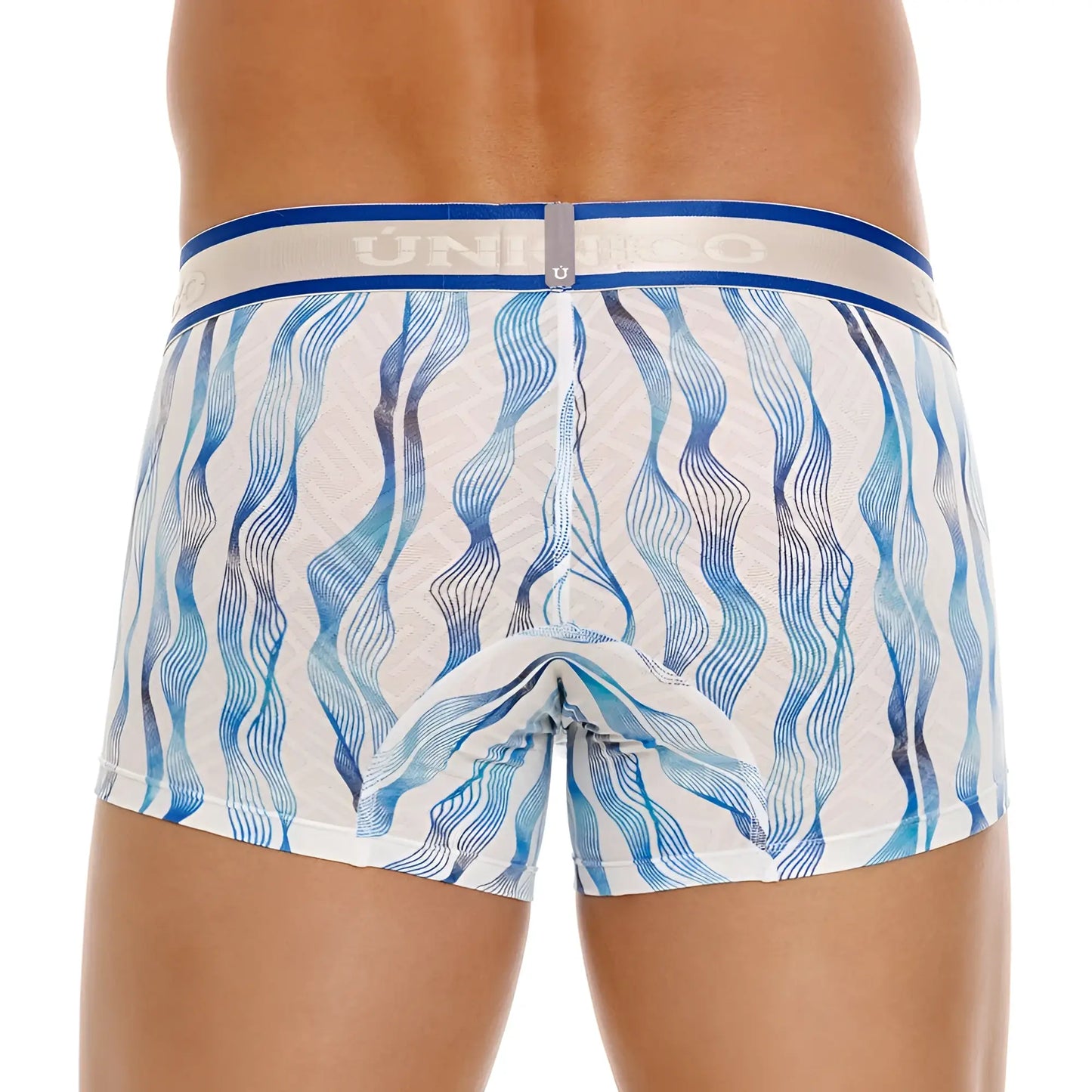 White briefs with wavy blue lines and navy-blue uniko waistband from unico 24100100116 pomposo trunks color 46-white