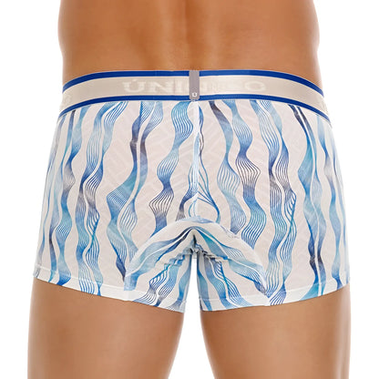 White briefs with wavy blue lines and navy-blue uniko waistband from unico 24100100116 pomposo trunks color 46-white