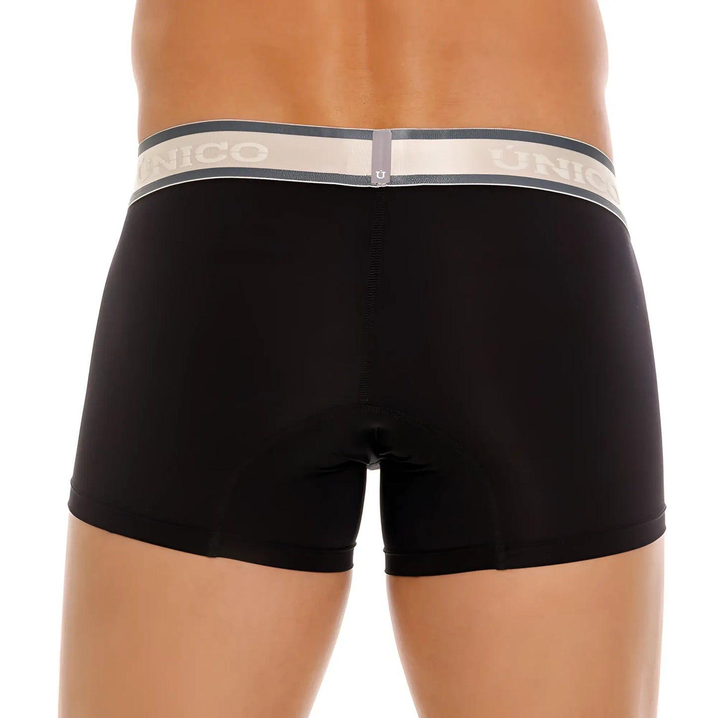 Black unico boxer briefs with gray and white elastic waistband featuring the brand name tamiz trunks color 99-black