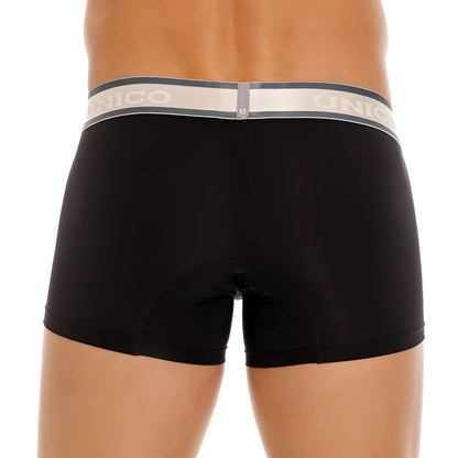 Black unico boxer briefs with gray and white elastic waistband featuring the brand name tamiz trunks color 99-black