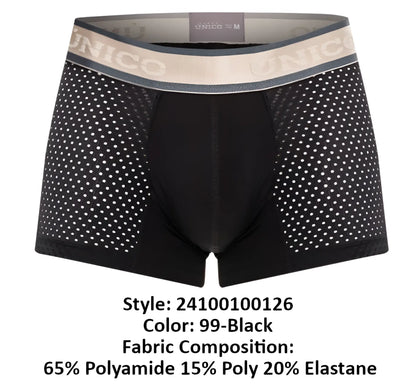 Black unico 24100100126 tamiz trunks men’s boxer briefs with perforated mesh and beige elastic waistband