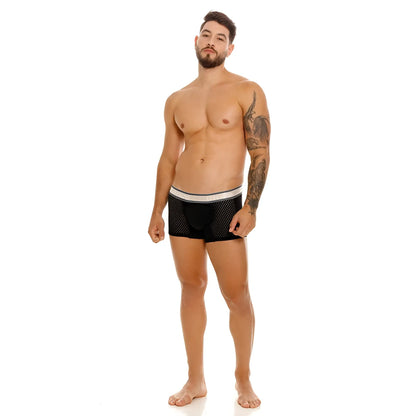 Unico 24100100126 tamiz black mesh boxer briefs with white brazil elastic waistband front view