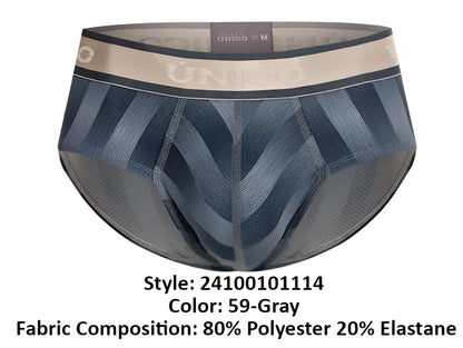 Blue and gray patterned unico 24100101114 ejes briefs with beige waistband and brand logo in gray color
