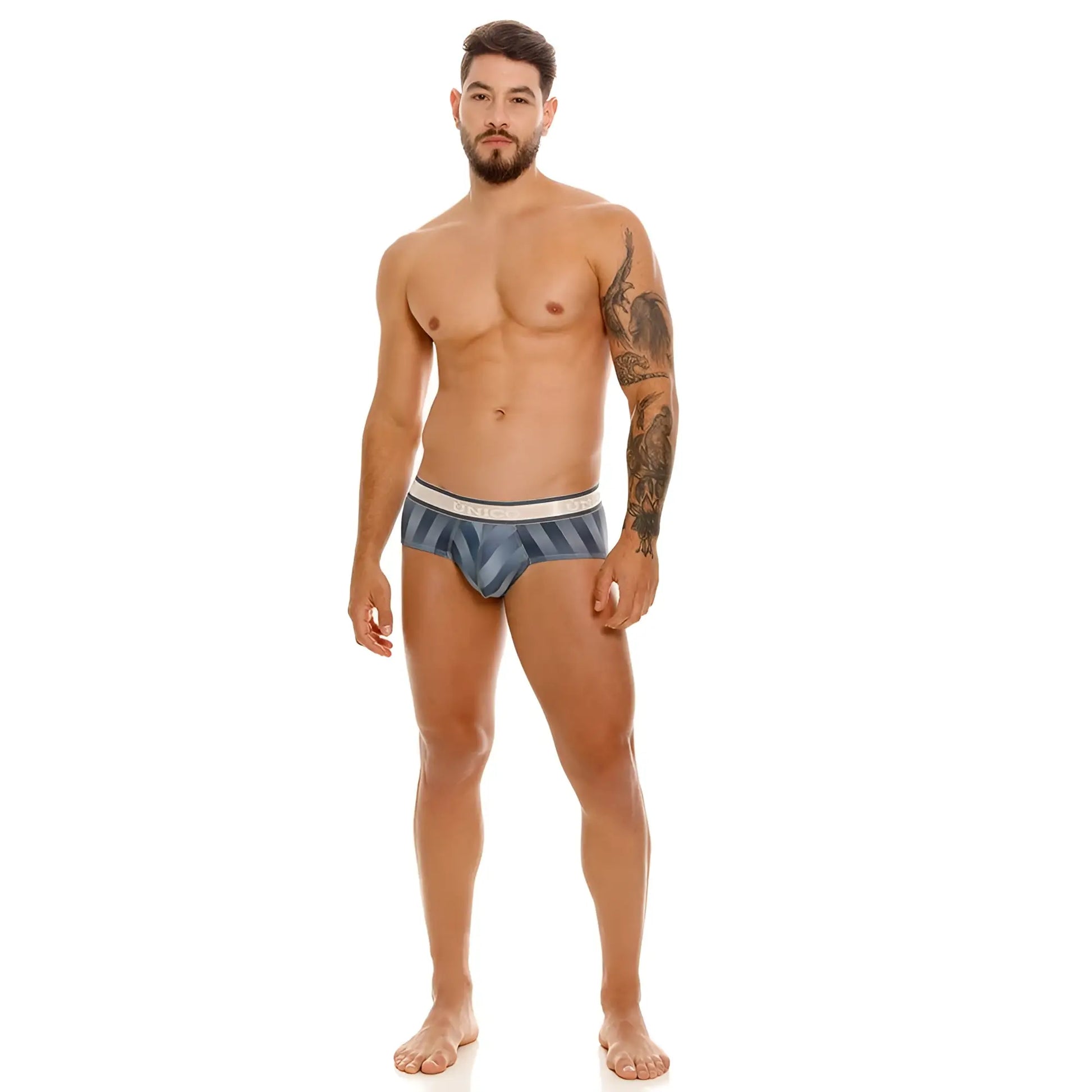 Unico 24100101114 Ejes briefs in blue and white geometric pattern designed for comfortable men’s underwear wear