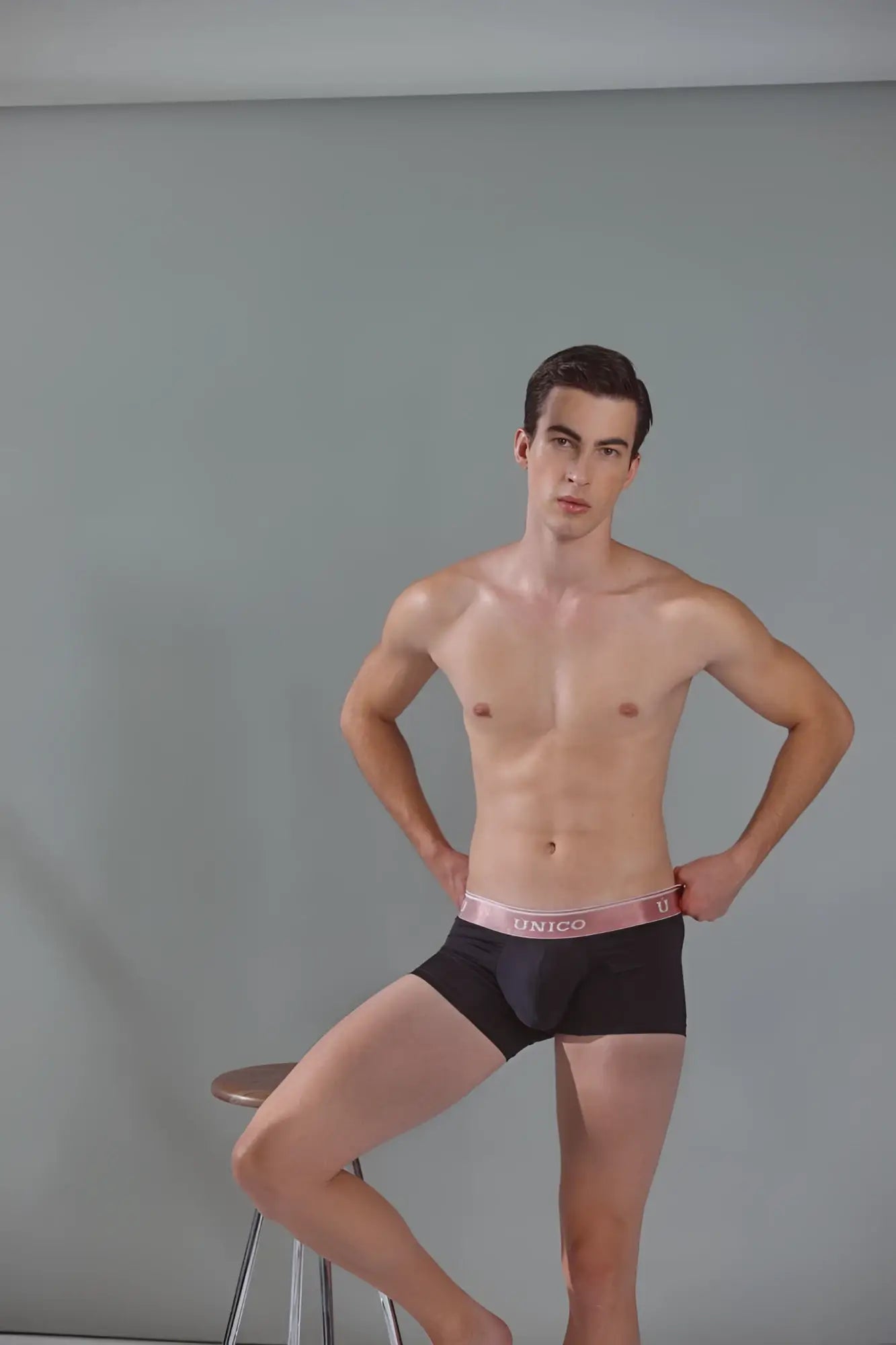 Black Unico 24110100108 Oro Rosa trunks with pink elastic waistband breathable boxer briefs in color 99-Black