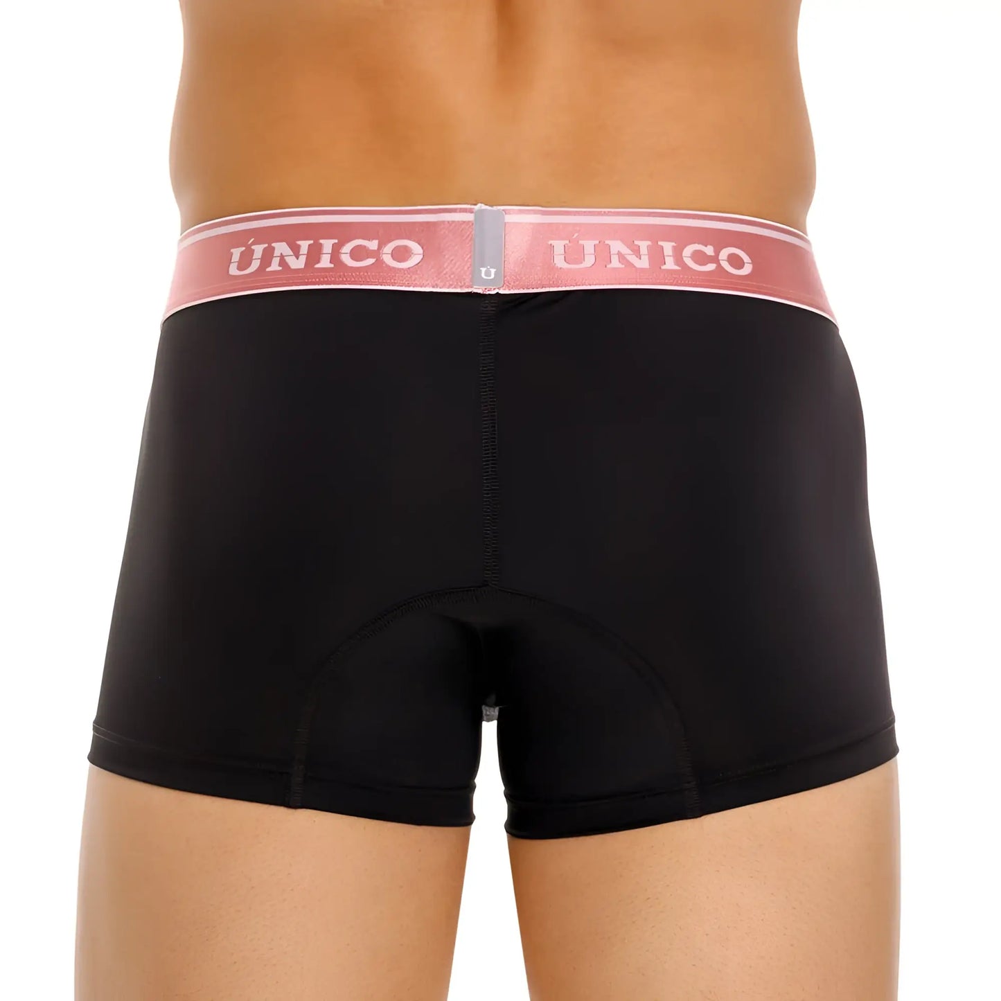 Black unico boxer briefs oro rosa trunks with pink waistband and white brand name lettering color 99-black