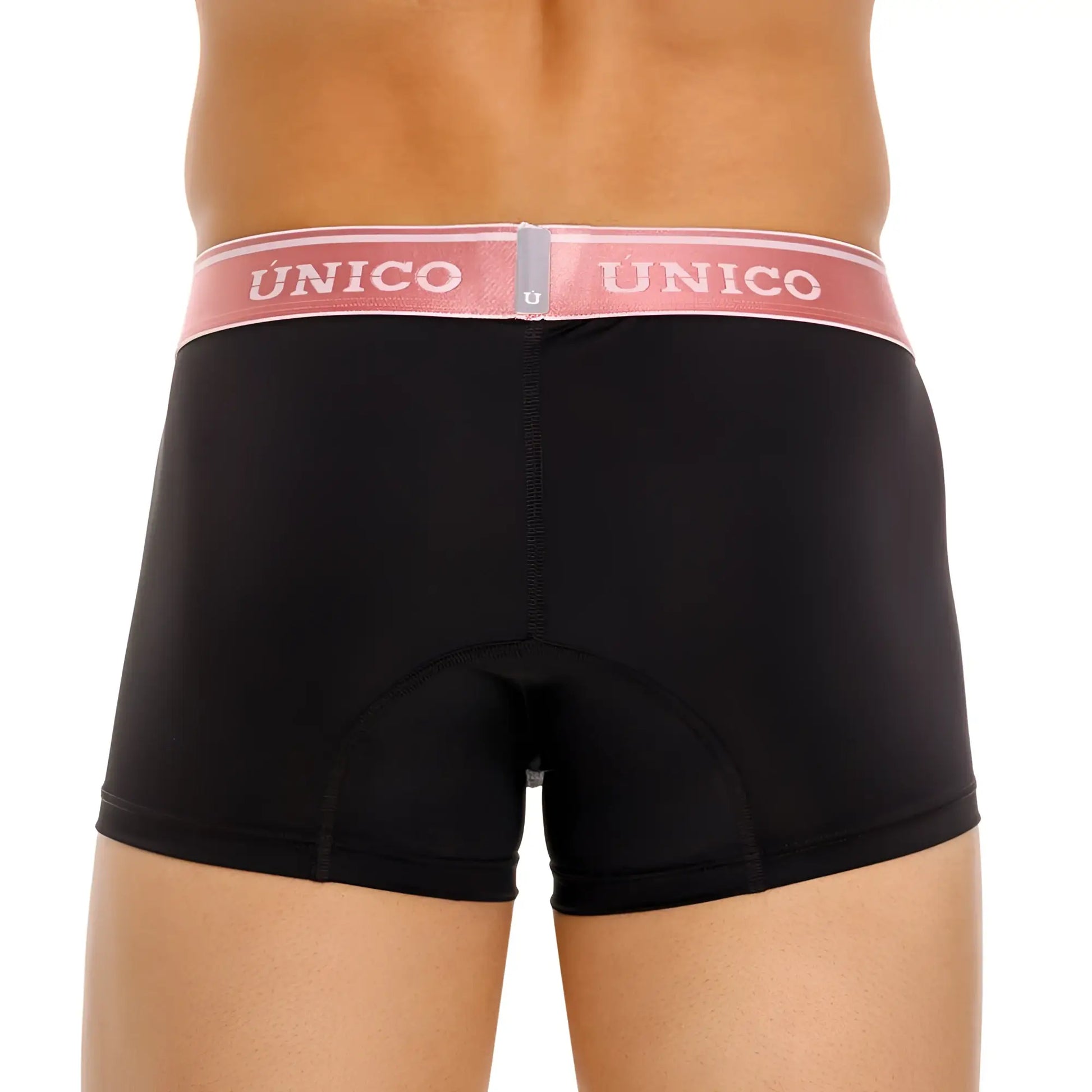 Black unico boxer briefs oro rosa trunks with pink waistband and white brand name lettering color 99-black