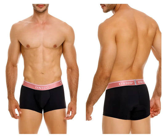 Black unico boxer briefs with pink waistband and white unico branding model 24110100108 oro rosa trunks color 99-black