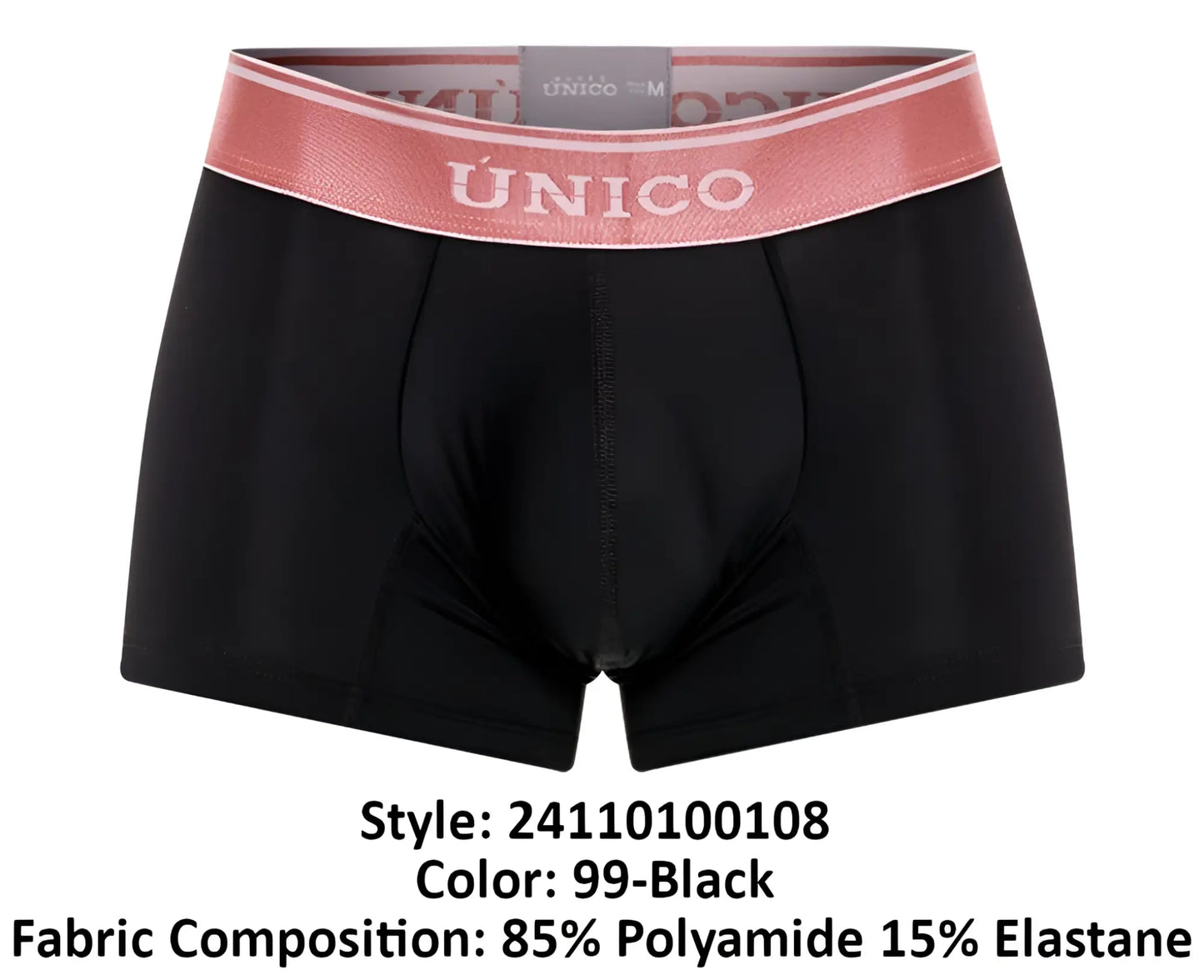 Black unico men’s boxer briefs with pink elastic waistband branded oro rosa trunks color 99-black
