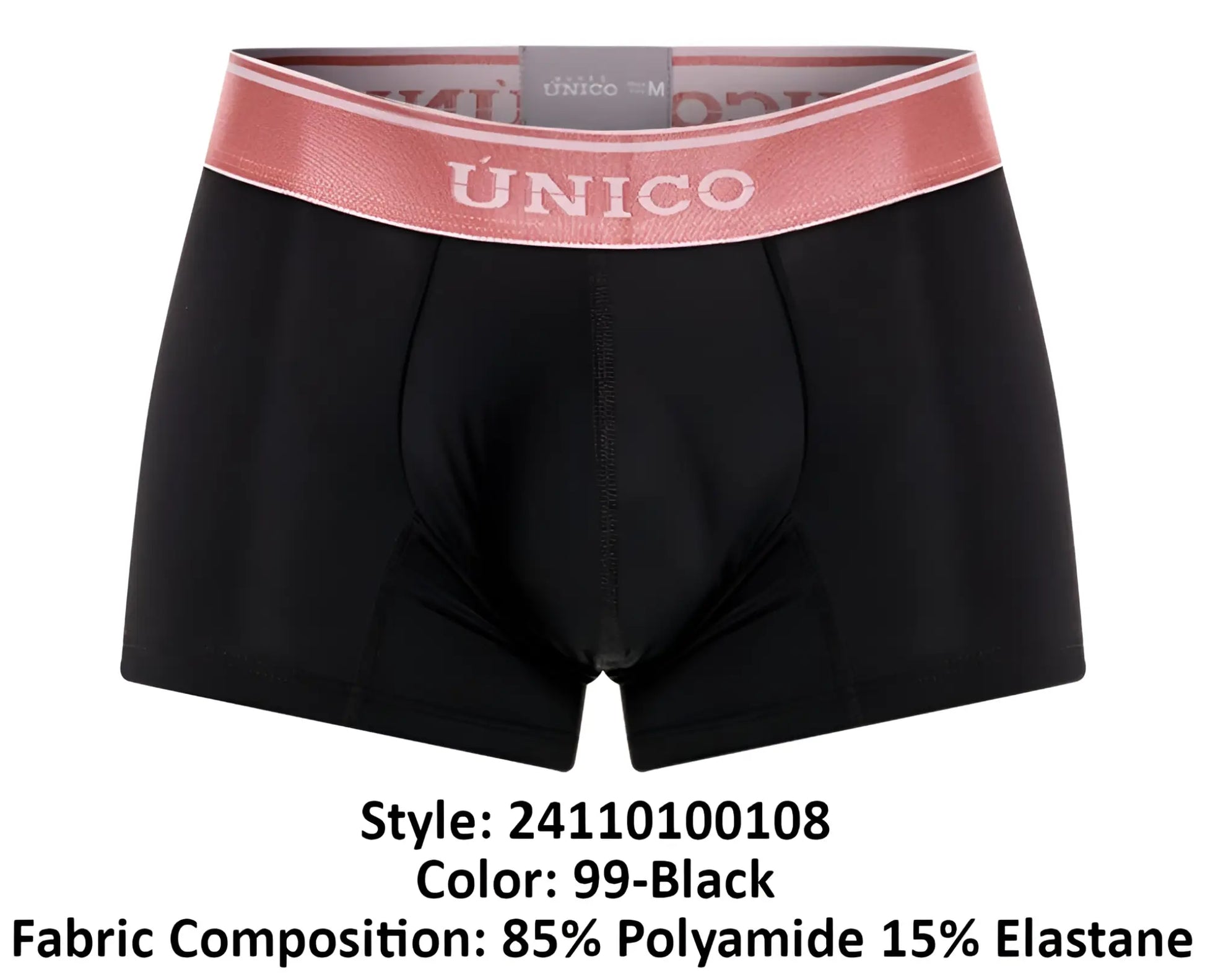 Black unico men’s boxer briefs with pink elastic waistband branded oro rosa trunks color 99-black