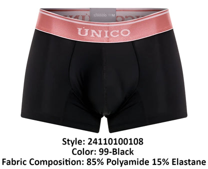 Black unico men’s boxer briefs with pink elastic waistband branded oro rosa trunks color 99-black