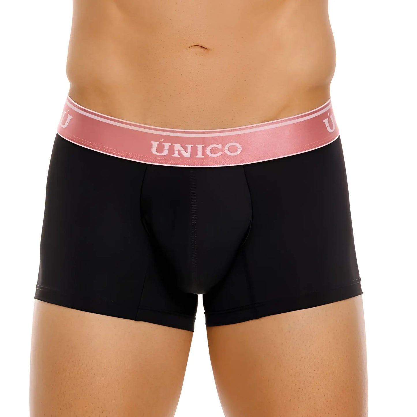 Black unico 24110100108 oro rosa trunks with pink elastic waistband and white brand name in front