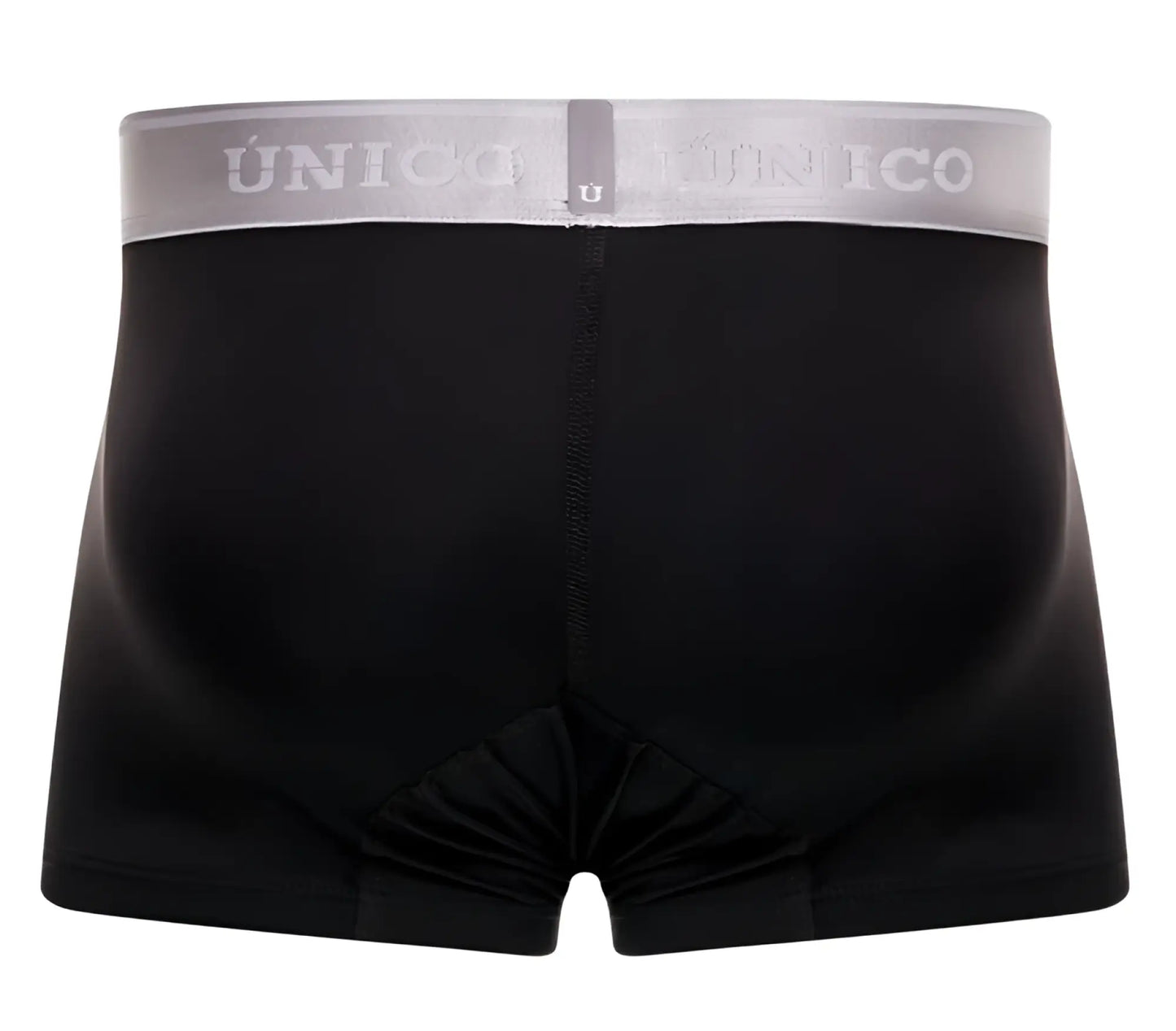 Black unico boxer briefs with gray waistband featuring unico brand name in white lettering model 24110100109 argento trunks